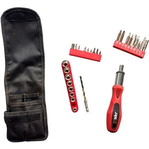 SKIL Ratcheting Screwdriver Set with Bits Sockets and Pouch Red Black 28 Piece